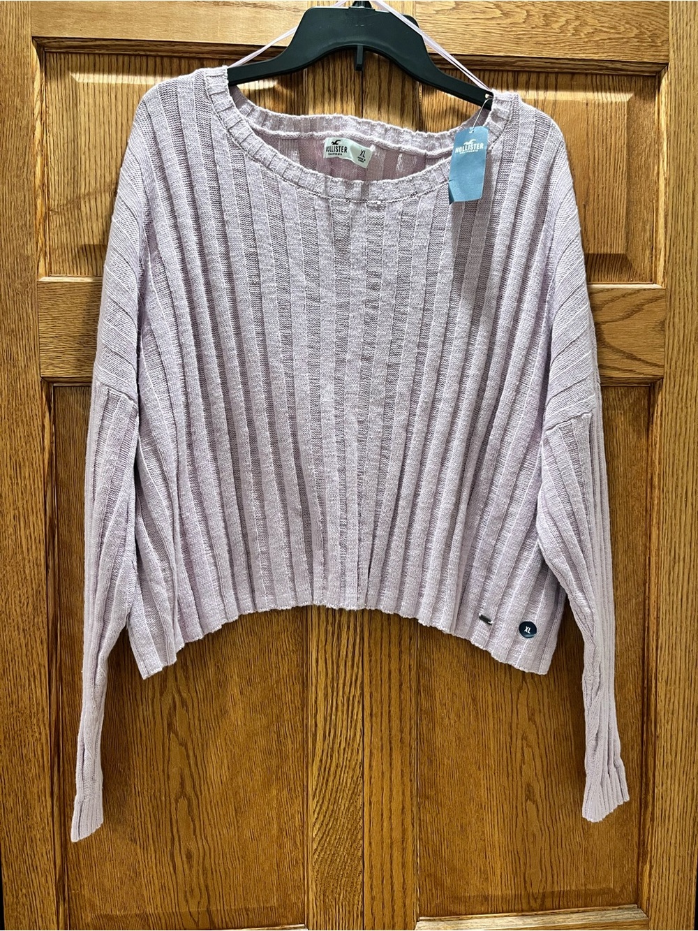 Hollister Ribbed Lavender Cropped Crew Sweater